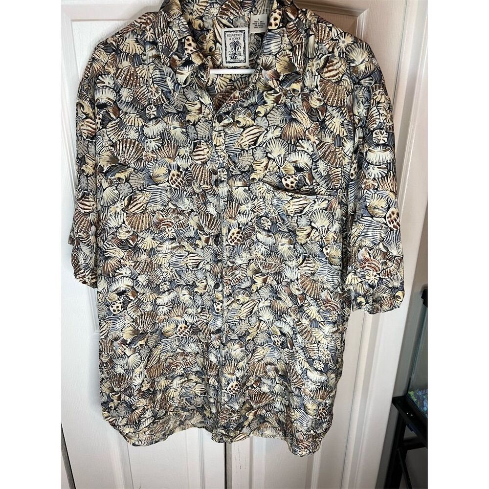 Roundtree & Yorke Men's Silk Hawaiian Shirt L  Graphic Print Short Sleeve